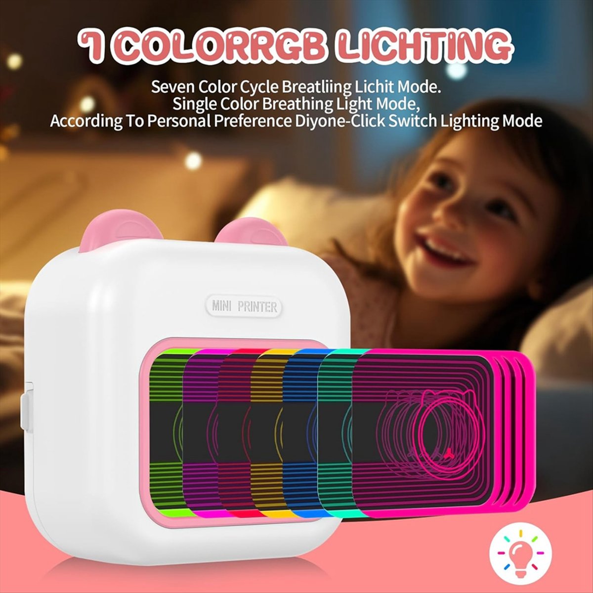 Mini Pocket Thermal Printer Paper Roll - Мини-принтер для наклеек RGB Light Bluetooth