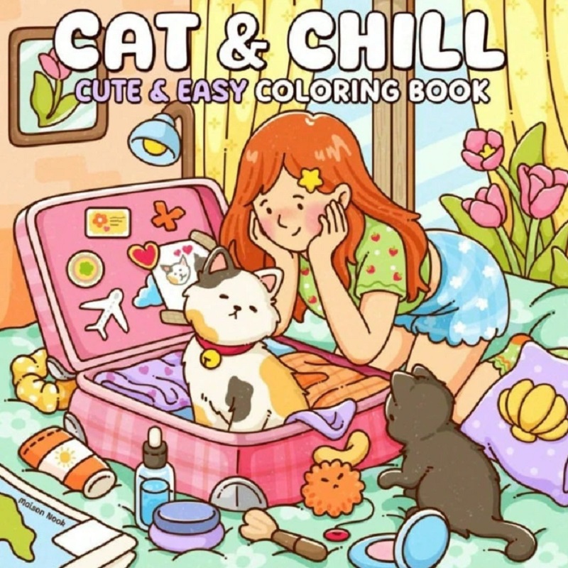 Adult Coloring Book Stress Relief - Симпатичная книжка-раскраска с изображением кота и