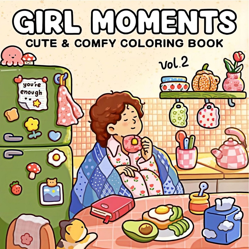 Adult Coloring Book Stress Relief - Книга-раскраска для взрослых Girl Moments: милые