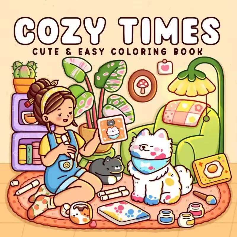 Adult Coloring Book Stress Relief - Уютная милая и легкая книжка-раскраска для