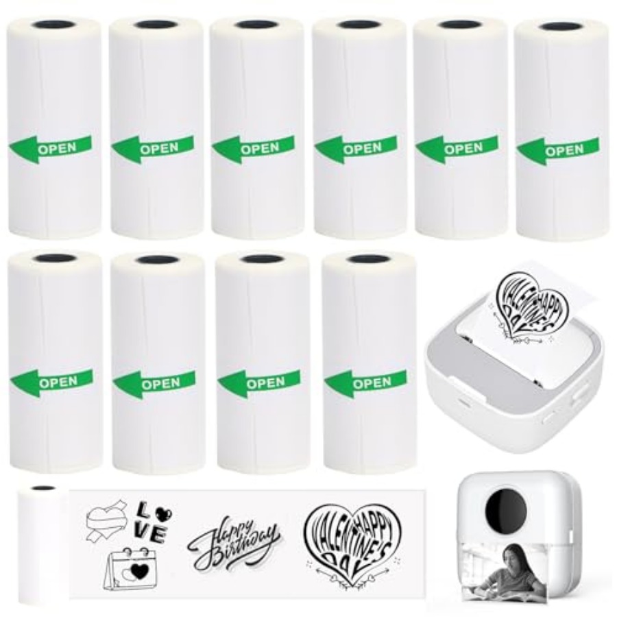 Mini Pocket Thermal Printer Paper Roll - 10 рулонов термобумаги для мини-принтера, самоклеящаяся