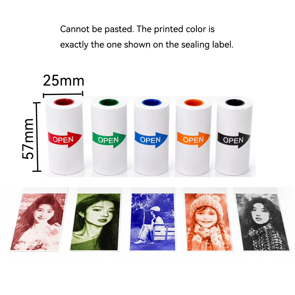 Mini Pocket Thermal Printer Paper Roll - Термобумага 57x25 мм, белая/цветная, без клеевого