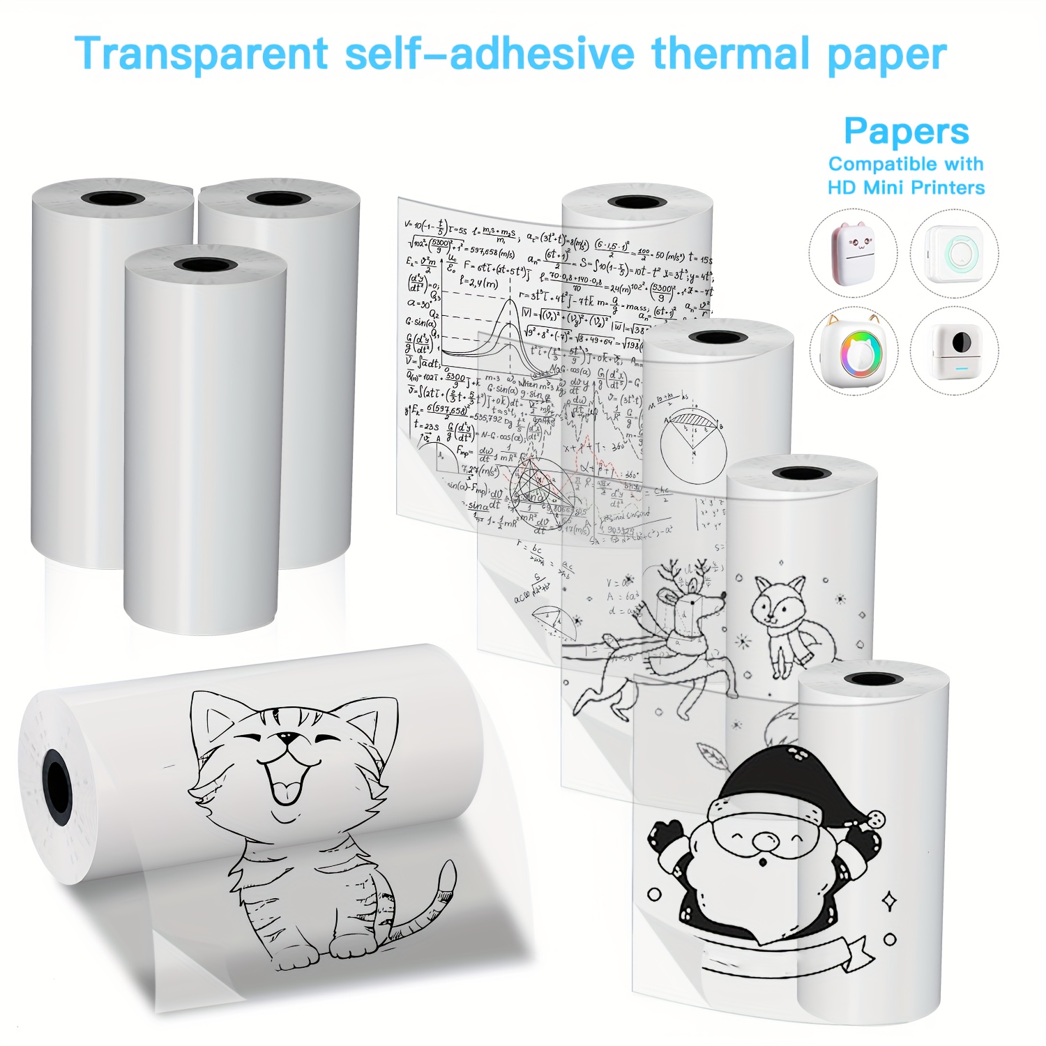 Mini Pocket Thermal Printer Paper Roll - 2/4/8 рулонов, прозрачная самоклеящаяся термобумага, глянцевые